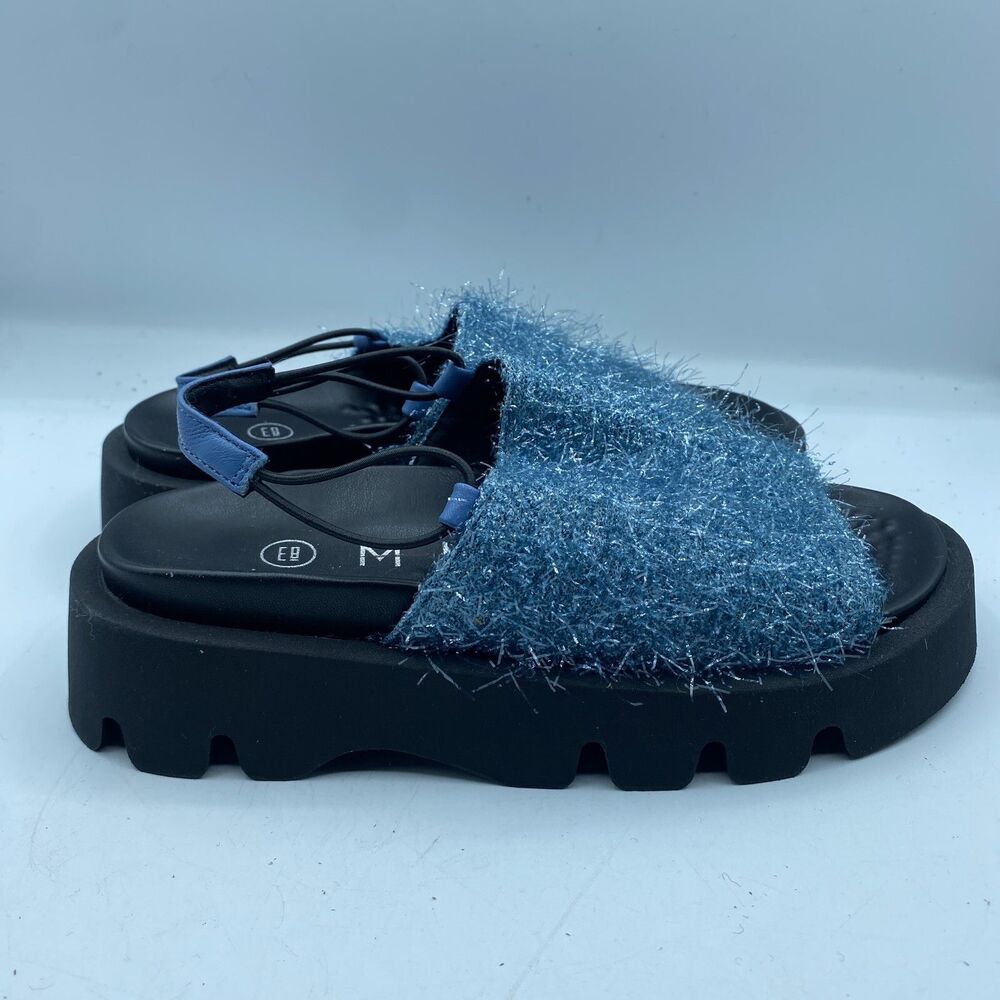 E8 Miista Noreen Blue Sandals Womens 37 US 6 Platform Sparkly Tassels Boho NWOB